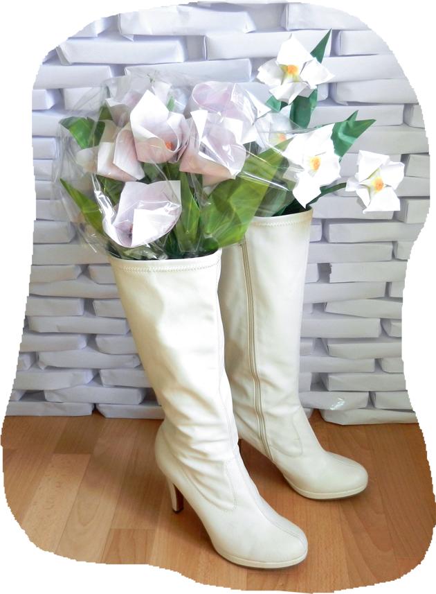 Boots with paper flowers
