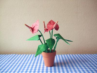 realistic looking origami anthurium