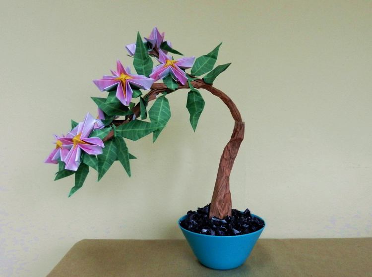 Bonsai Origami Branch with pink flowers