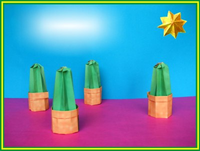 funny origami cactuses in fake paper pots