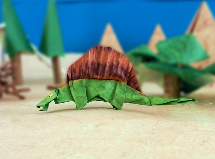 cool origami Dimetrodon made of special textured paper