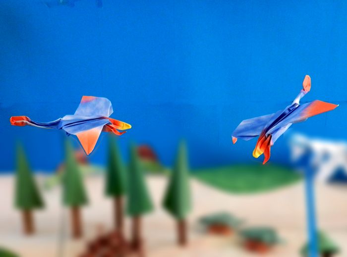 two flying origami Dimorphodon dinos