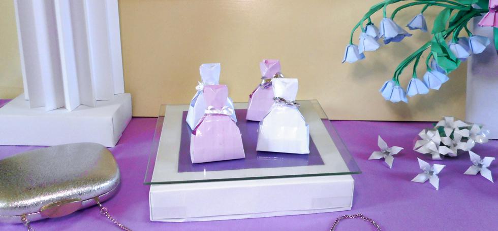 Paper dress shaped favour boxes