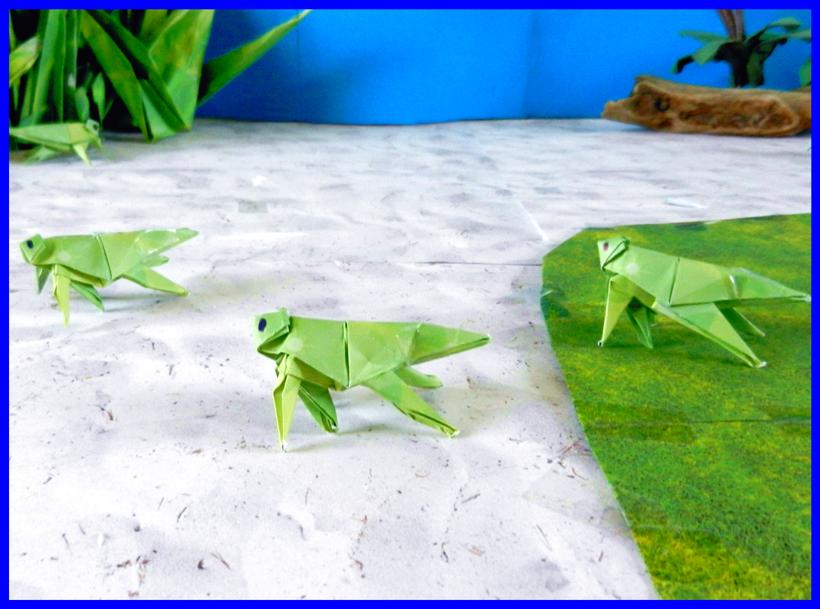 Origami jumping Grasshoppers