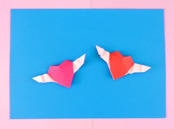 pink and a red origami winged heart
