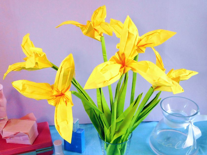 Origami Yellow Iris Flowers
