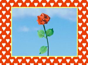 Valentine origami card with a rose and heart-pattern
