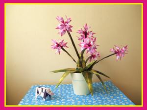 Card with beautiful pink origami flowers