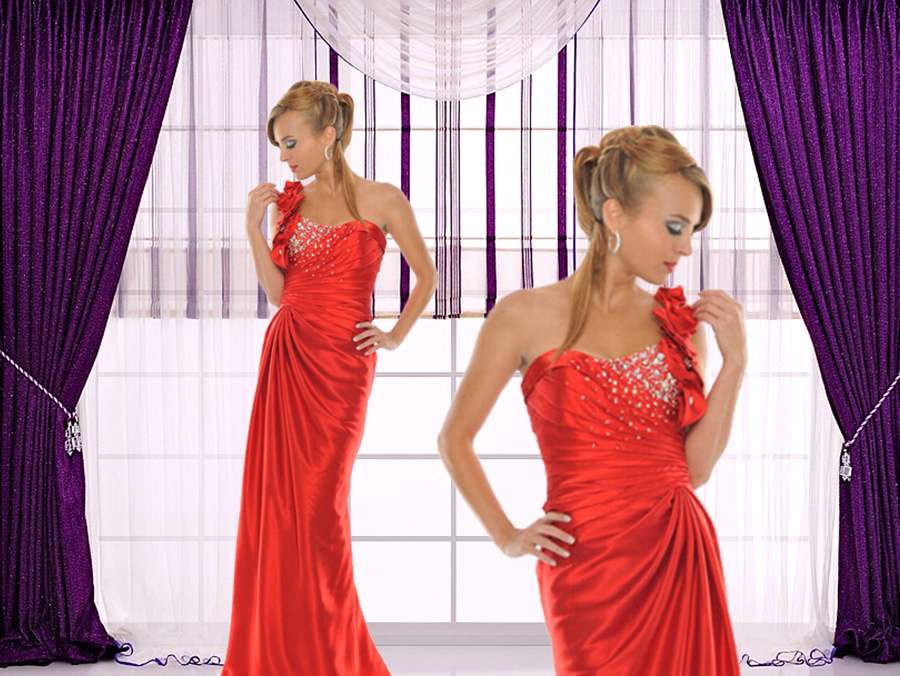 Red Gown fashion postcard
