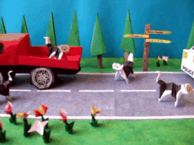 short video with origami cats on the road