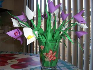 handmade origami flowers in a nice vase