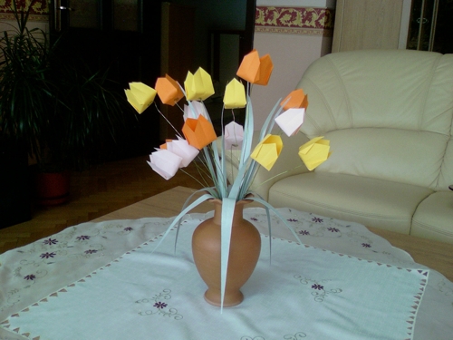 origami tulips on a table