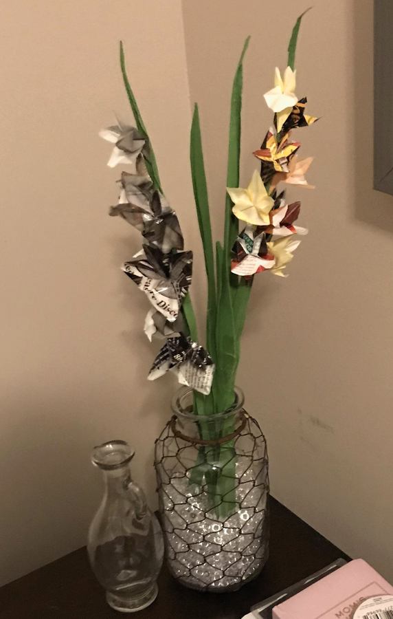 Origami gladiola flowers