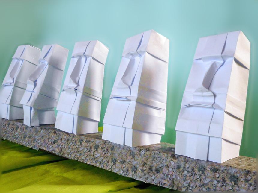 Origami Moai Statues
