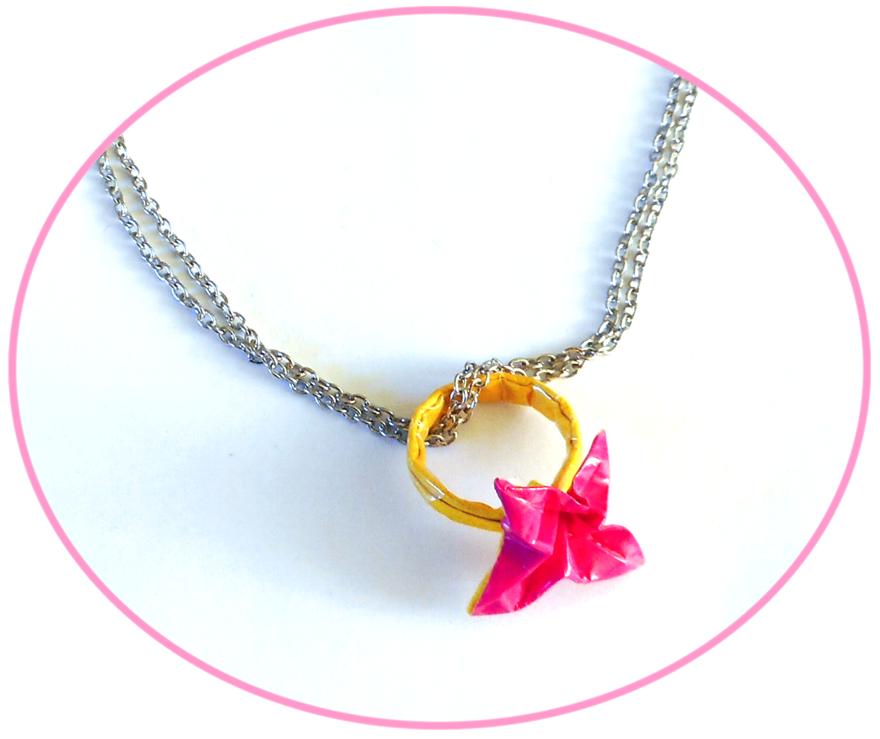 Origami bloem ring met ketting Origami bloem ring met ketting