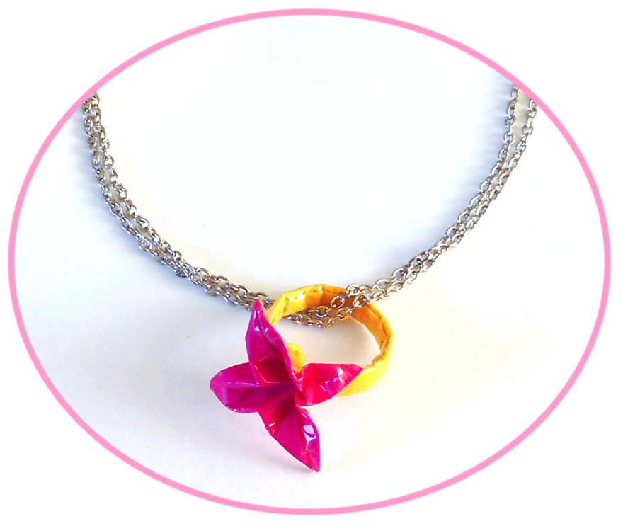 Origami bloem ring met ketting Origami bloem ring met ketting