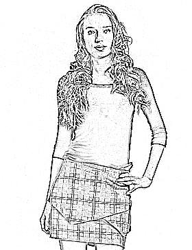 origami plaid skirt line drawing