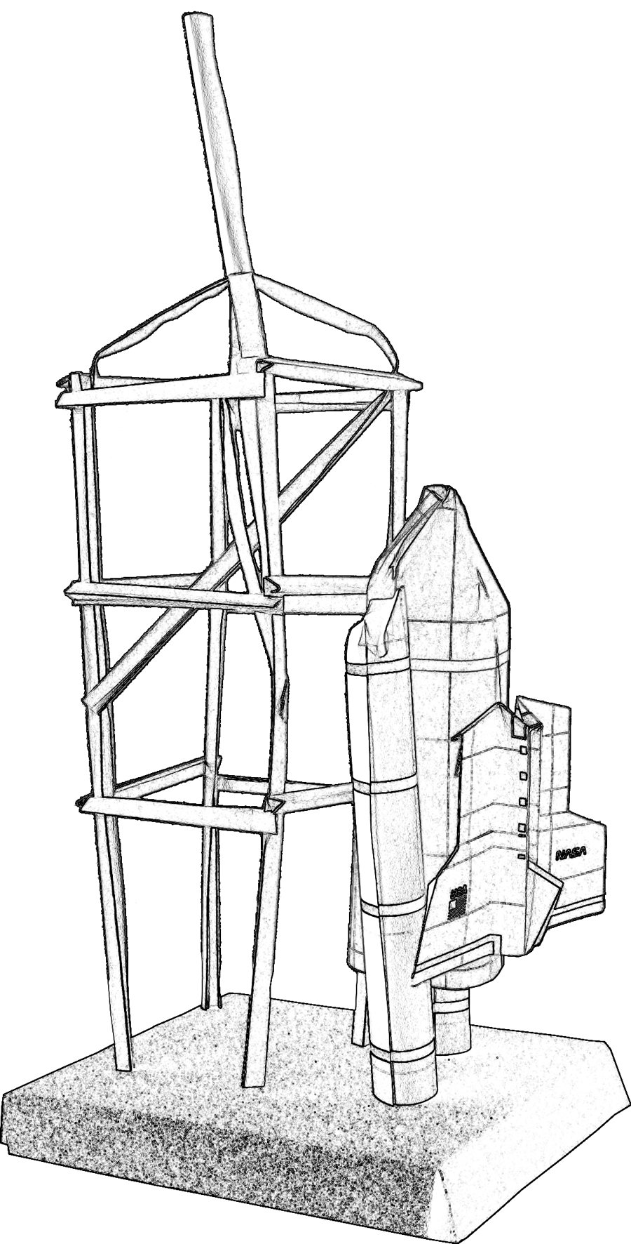 colouring picture of an origami space shuttle ready for launch