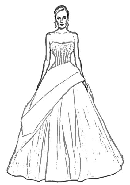Wedding dress with folded skirt