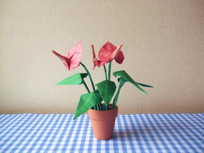 realistic looking origami anthurium