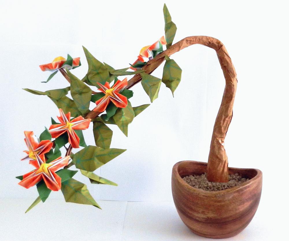 Bonsai Origami Branch with Flowers