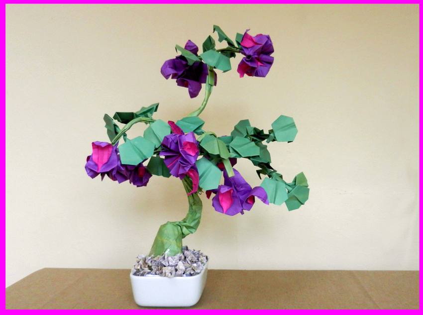 Bonsai Origami Fuchsia Flower in a small pot