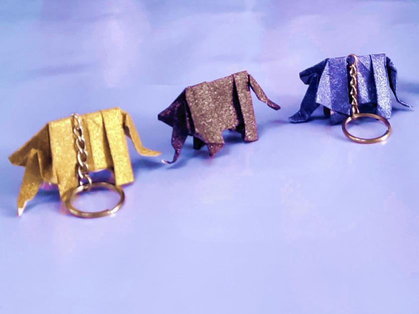Origami Olifant Sleutelhangers Origami Olifant Sleutelhangers
