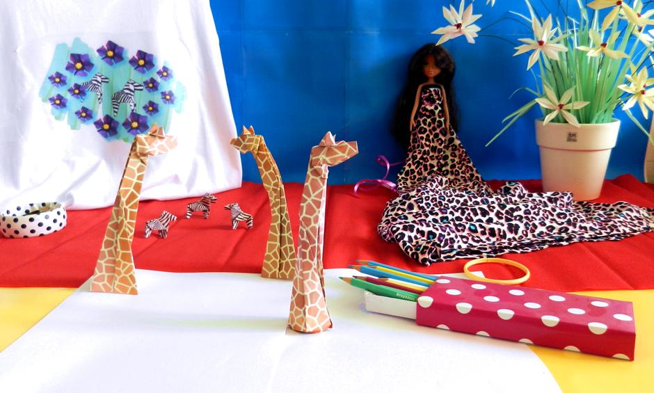 Origami giraffe's en zebra's