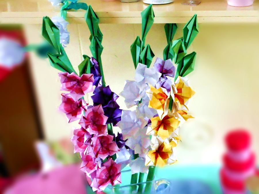 Origami gladiolus flowers