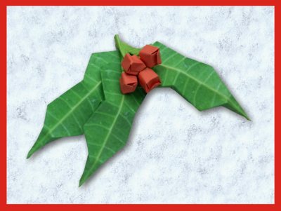 origami holly leaf with berries