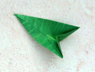 leaf of an origami anthurium viewed from below