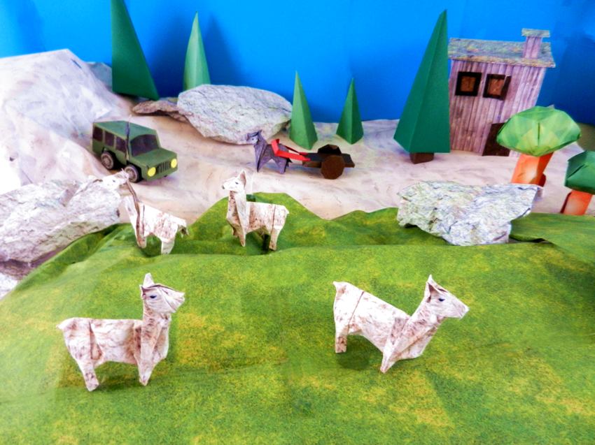 Origami Llama's on a hill Origami Llama's on a hill