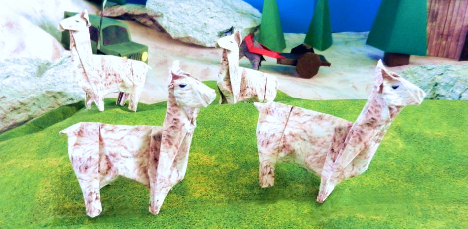 Origami Lama's van papier