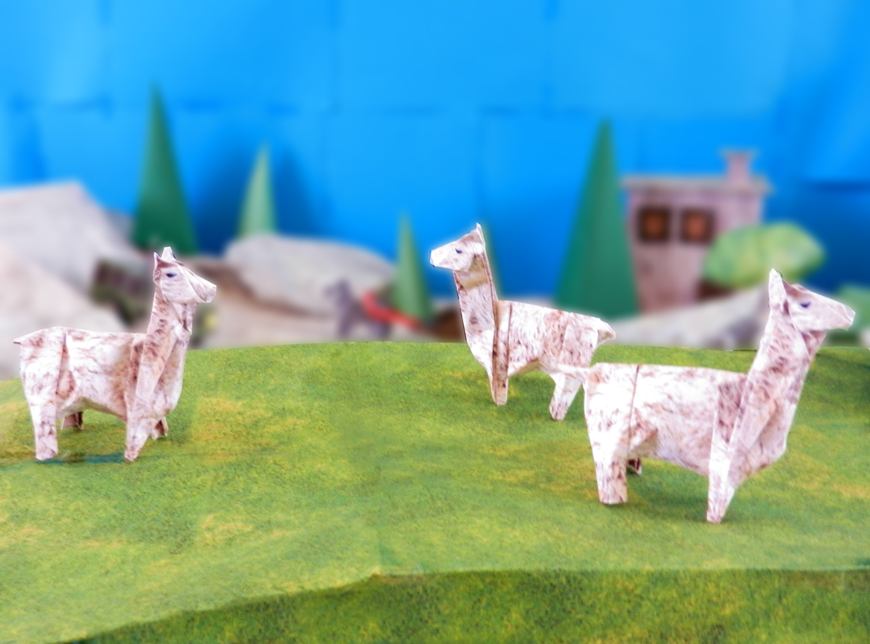 Origami Lama's van papier