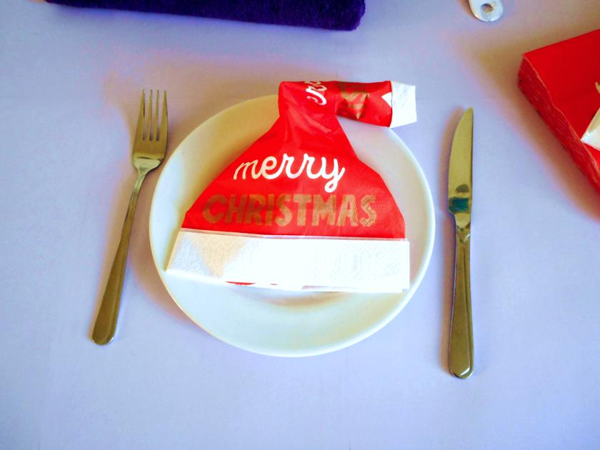 Napkin Origami Santa Hat