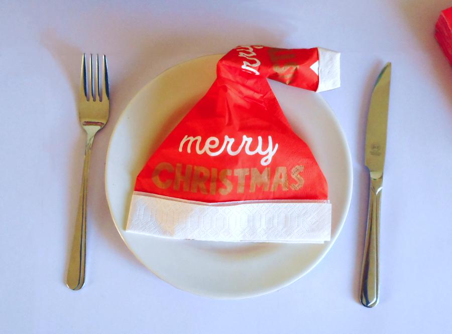 Napkin Origami Santa Hat