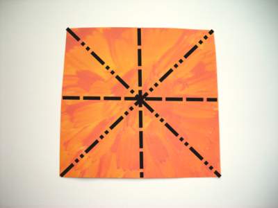diagrammen voor een oranje origami bloemetje