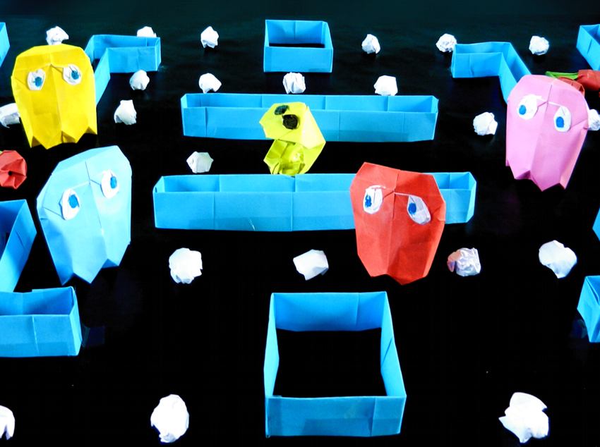 Origami Pacman Ghosts