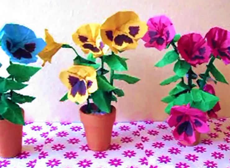 cute and kawaii origami pansies