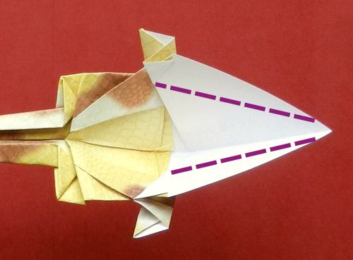 een origami dinosaurus vouwen, Parasaurolophus