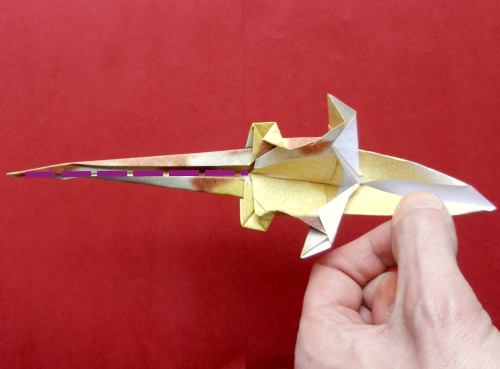 een origami dinosaurus vouwen, Parasaurolophus