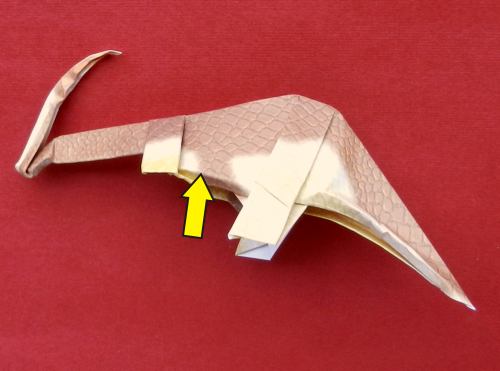 een origami dinosaurus vouwen, Parasaurolophus