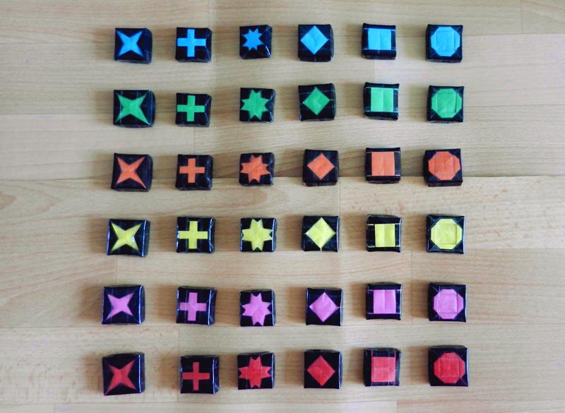 Origami Qwirkle blocks