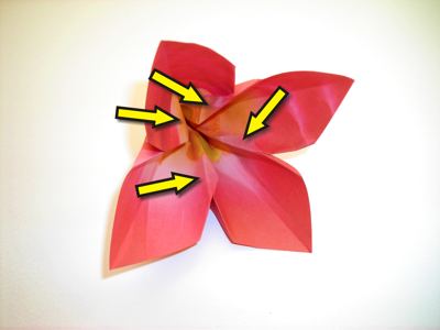 diagrammen voor een rode origami bloem