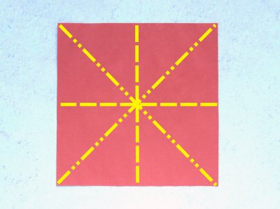 rood origami papier om een roosje van te vouwen