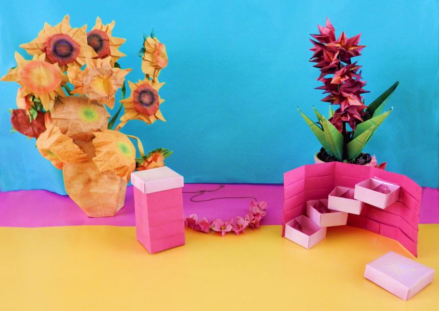 Origami boxes and flowers