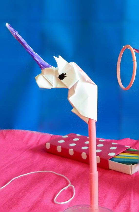 Origami Unicorn pencil topper