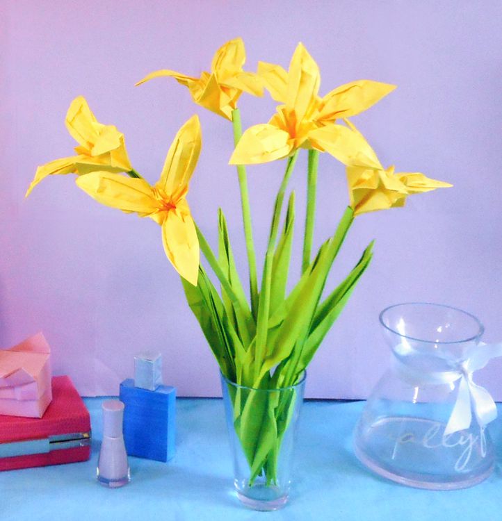 Origami Yellow Iris Flowers