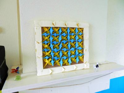 3d origami painting with birds and fishes
