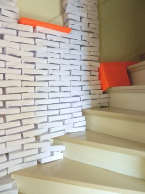 complete wall made of large origami bricks